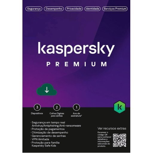Kaspersky Antivirus Premium + Suporte ao Cliente BR. 3 Dispositivos; 2 Contas KPM; 1 Ano ESD